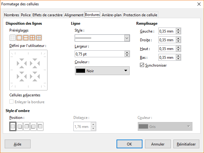 Paramétrage de la mise en page du tableau