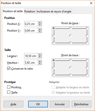 Configuration taille tableau - Draw